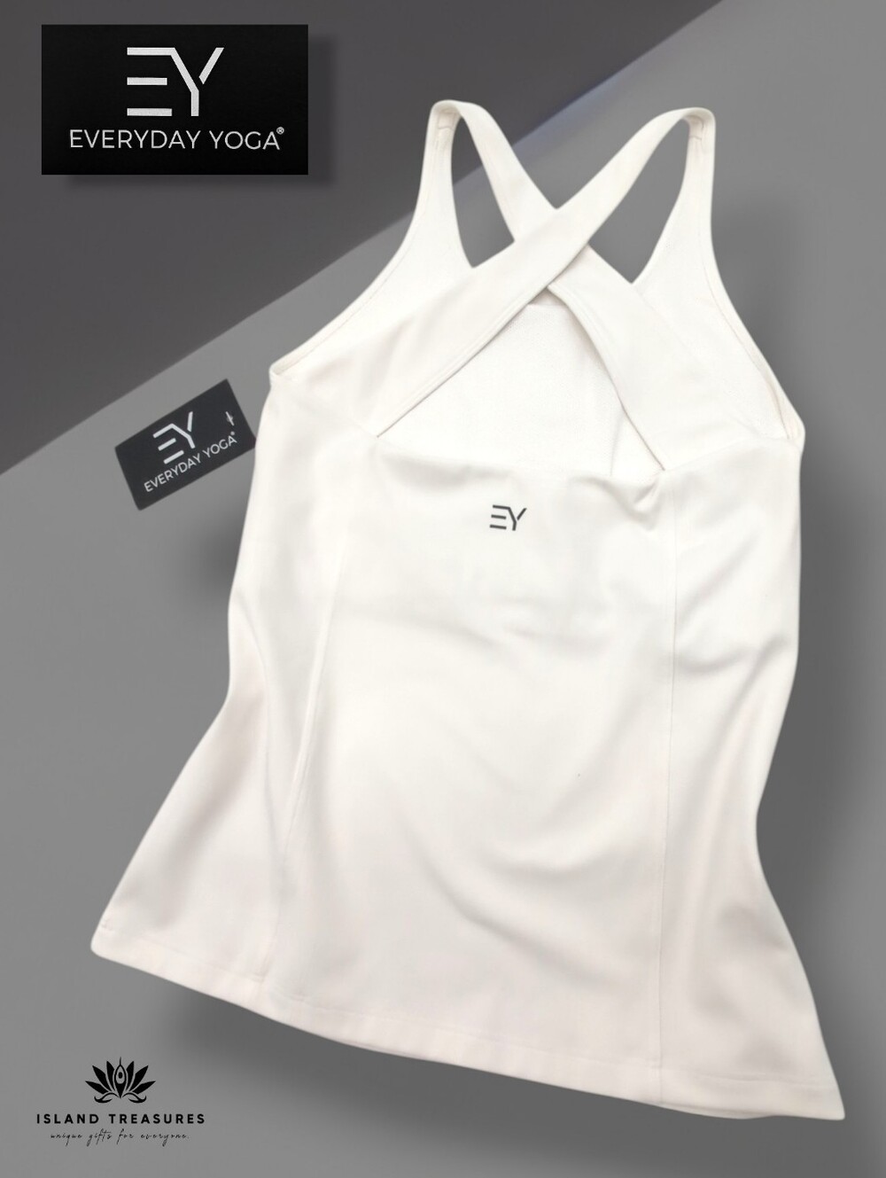 Everyday Yoga Sz XS White Elevated Support Tank Criss-Cross Back With Shelf Bra